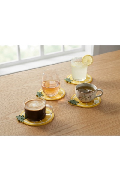 EveFix 4lü Set Limon Tasarımlı Esnek Silikon Bardak Altlığı - Kaydırmaz Taban, Isıya Dayanıklı Kupa ve Bardak Altlığı