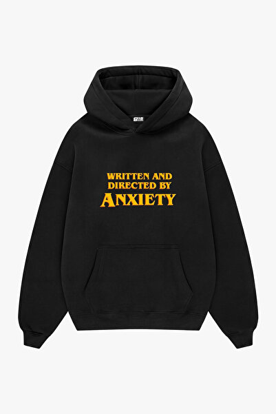 Sekizbiraltı Directed by Anxiety Printed Oversize Black Hoodie