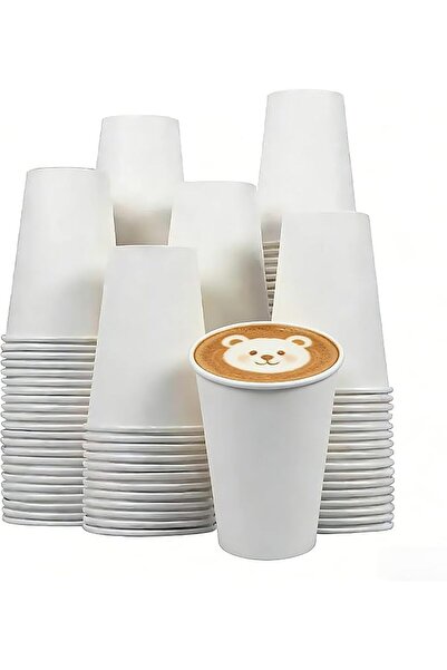 Generic 100 كوب ورقي أبيض سعة 8 أونصات، أكواب مشروبات ساخنة/باردة للاستخدام م...