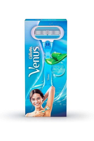Gillette Venus ماكينة حلاقة ناعمة لإزالة الشعر للنساء مع الألوة فيرا، قطعة واحدة