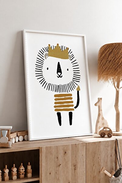 KEYFHOME Tablou MDF cu ramă de leu cu coroană, poster, decor de perete pentru...
