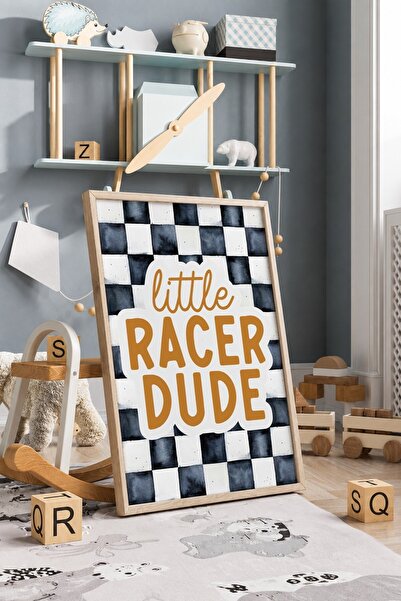 KEYFHOME Little Racer Dude Tablou MDF cu cadru în carouri Poster pentru camer...