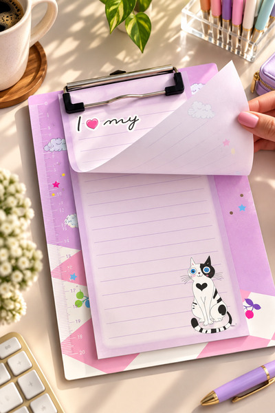 Daks Cat Patterned Secretary's Notepad 15X22 cm – 38 Sheets Lined Notepad - 1