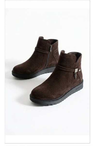Demashoes Γυναικείες μπότες από καφέ σουέντ ορθοπεδική σόλα, αντιολισθητική σ...