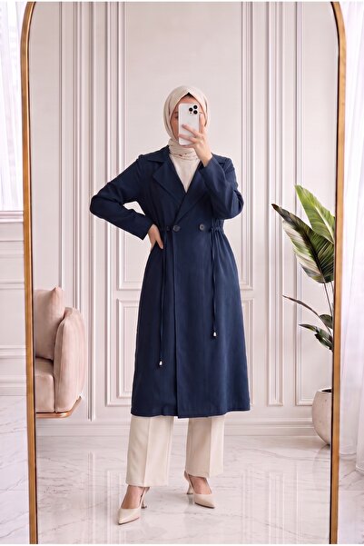 MİHRA STORE Mahidevran Waist Drawstring Double Button Cap-Ek1123 Navy Blue