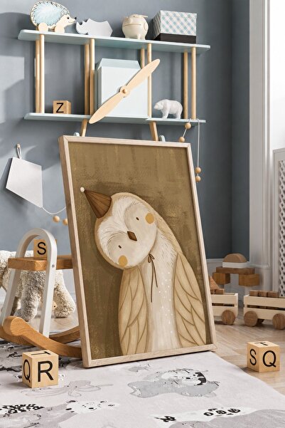 KEYFHOME Poster de pictură MDF cu ramă de bufniță drăguță, cadou pentru decor...