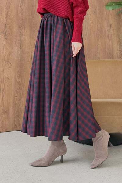 Hazamoda His Plaid Skirt Burgundy