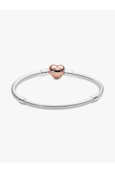 Pandora Brățară cu inimă strălucitoare și închizătoare tip șarpe, Argint Sterling 925, Bijuterii elegante pentru femei