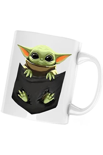 INOVATIX Cană Baby Yoda cu buzunar, Star Wars, Mandalorian, albă, 330 ml