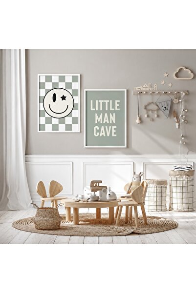 KEYFHOME Little Man Cave Smiling Face Σετ 2 Τεμαχίων Πλαίσιο MDF Πίνακας Αφίσ...