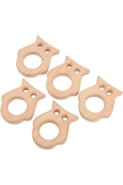 GENERAL Fabater Baby Wooden Teether, 5 Pcs, Beech Wood, Owl Shape, Non-Toxic