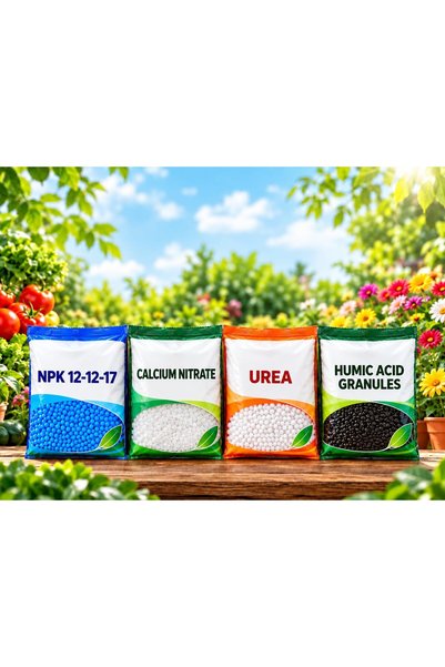 Generic Eazyhilal Fertilizer Combo Pack 1kg, Complete Plant Nutrition with NPK 12-12-17, Humic Acid, Calcium & Urea, Plant Growth Fertilizer for Indoor & Outdoor Plants, Garden, Pots & Vegetables