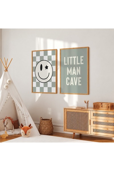 KEYFHOME Little Man Cave Smiling Face Σετ 2 Τεμαχίων Πλαίσιο MDF Πίνακας Αφίσ...