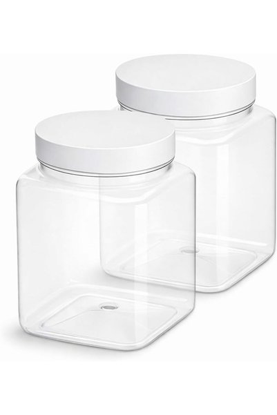 GENERAL 2 Pack 26 Oz Clear Plastic Jars 750ml Square Plastic Jars with Screw ...