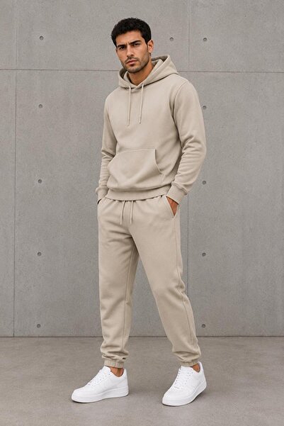 ASHEY 3 İp Taş Erkek Kışlık Kapüşonlu Kanguru Cepli Sweatshirt Paça Lastikli ...