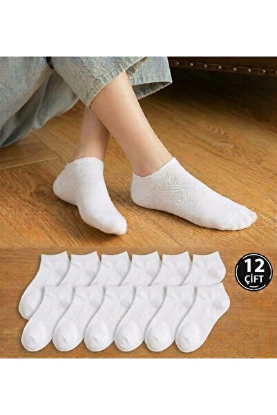 12 Çift Ekonomik Paket Beyaz Patik Çorap – Kadın Erkek Unisex, Günlük Kullanım, Pamuklu Çorap