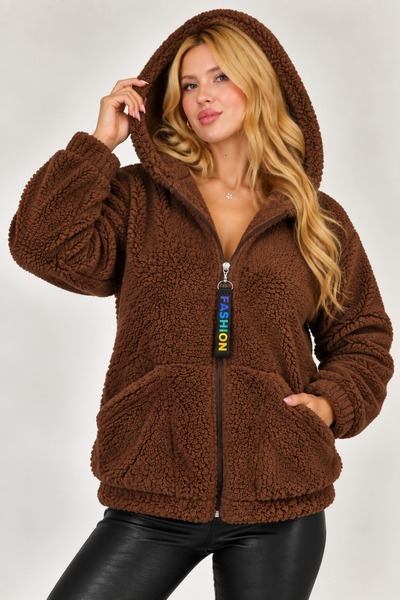 lzv Kadın Kapşonlu Peluş Fermuarlı Sweat – Oversize Yumuşak Polar Hoodie – Kı...