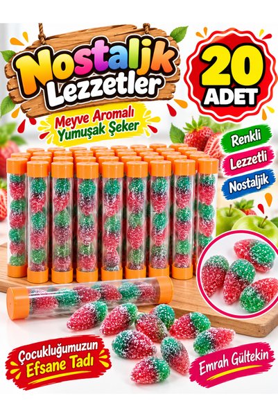 Emrah Gültekin Meyve Aromalı Jelibon Tüp Şeker 20 Adet Tüp Yumuşak Renkli Jel...