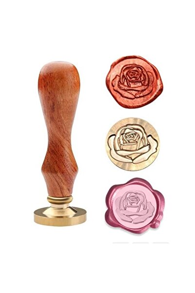 GENERAL Elegant Rose Shape Wax Seal Stamp Brass Head with Classic Wooden Hand...
