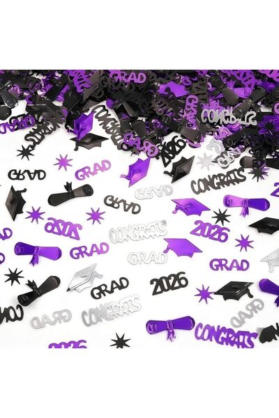GENERAL 2026 Graduation Cap Confetti for Table Decorations, Sparkly Purple Bl...