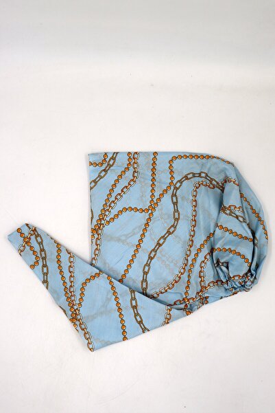 hadiora Women's Ice Blue Chain Patterned Practical Ready-To-Wear Scarf Hijab with Bonnet Tie