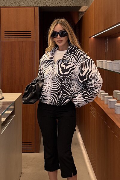 Laluvia High Collar Zebra Pattern Jacket - 509450