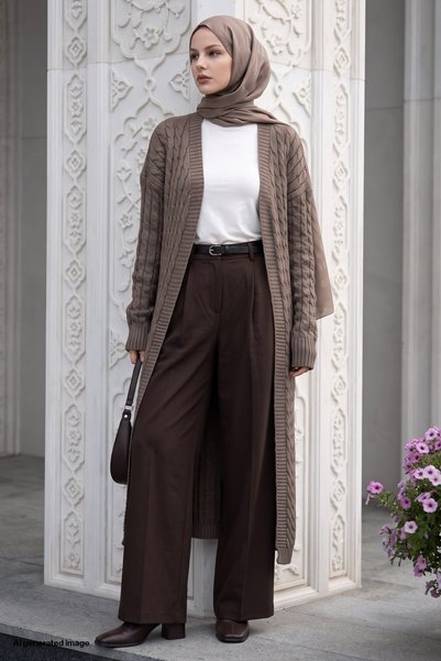 InStyle Knitted Pattern Long Mink Knitwear Cardigan