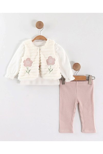 voyyo kids baby Baby Girl Set with Waffle Pants, Plush Vest and Badili for 1-...