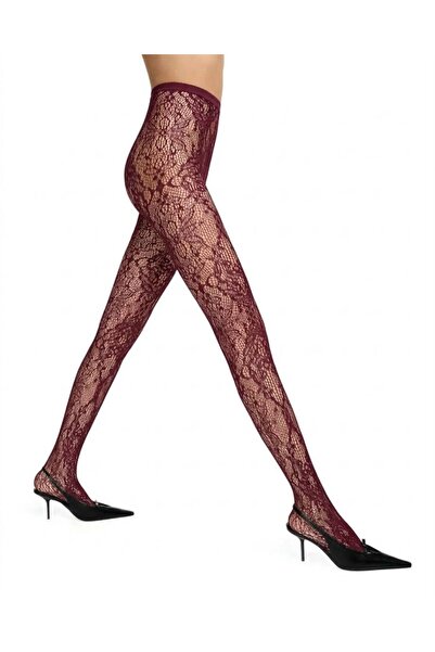 Penti Classy Floral Fishnet Pantyhose Burgundy