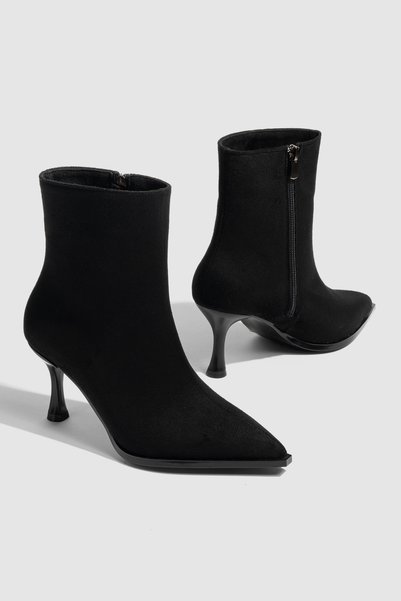camaiore Black Suede Thin Heeled Pointed Toe Women's Boots