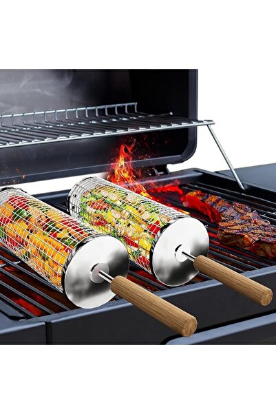 Yelajoy 2 PCS Rolling Grilling Basket,Stainless Steel BBQ Mesh Tube