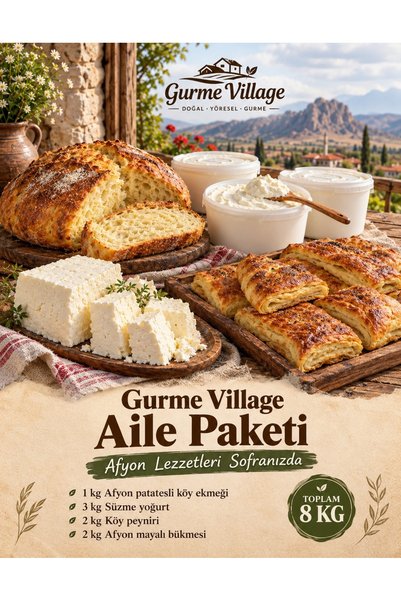 Aile Paketi – Afyon Lezzetleri | 1 KG Köy Ekmeği + 3 KG Süzme Yoğurt + 2 KG Köy Peyniri + 2 KG Patatesli Bükme