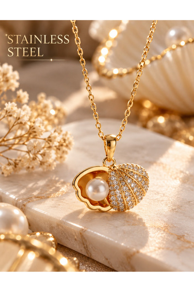 stainless steell Gold Color Pearl Shell Model Steel Necklace