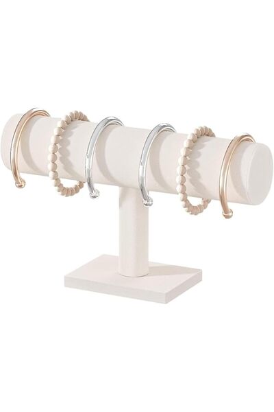Tazweeq T-Bar Bracelet Holder, Beige Velvet Jewelry Stand, Watch Organizer