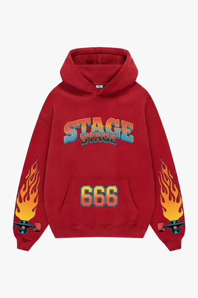 Sekizbiraltı Stage Printed Oversize Unisex Red Hoodie