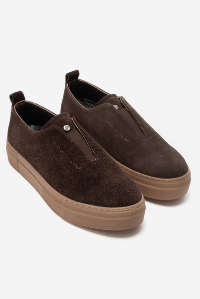 AYLİN DOLAY Kadın Hakiki Deri Kahve Süet Rahat Kalın Tabanlı Lastikli Günlük Spor Sneakers Ayakkabı