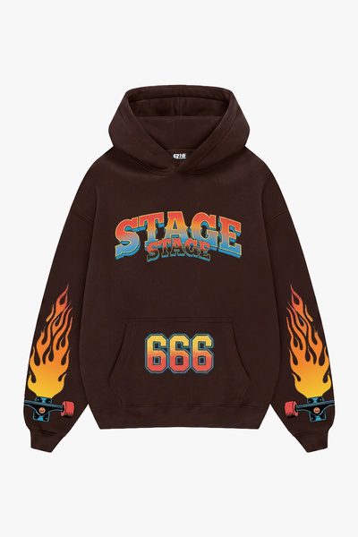 Sekizbiraltı Stage Printed Oversize Unisex Brown Hoodie