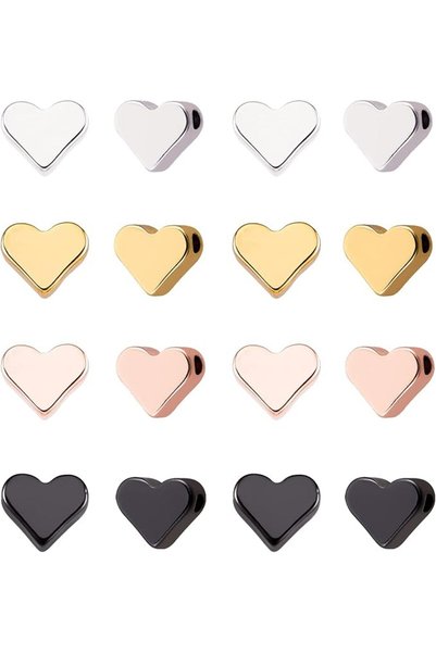 PH PandaHall Heart Beads, 40pcs Love Heart Spacer Beads 4 Color Brass Metal S...