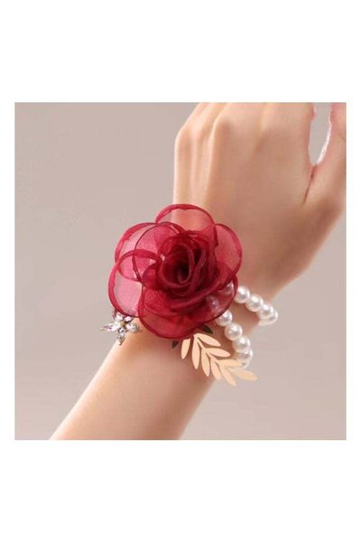 Generic 6 Pcs/Set Passionate Burgundy Pearl Wrist Flower | Luxurious Wedding ...