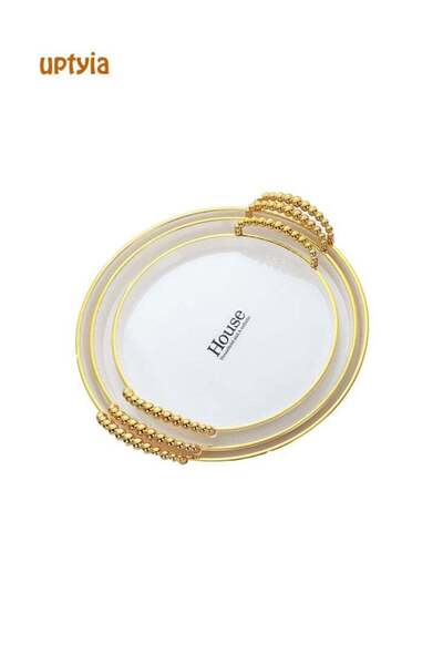 Generic Set of 3 Round Serving Platters with Gold Handles Serving Tray for Pa...