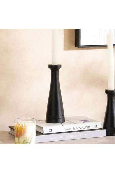 Generic Durian Mango Wood Taper Candle Holder 7x7x20cm -Black - 112SIX9900052