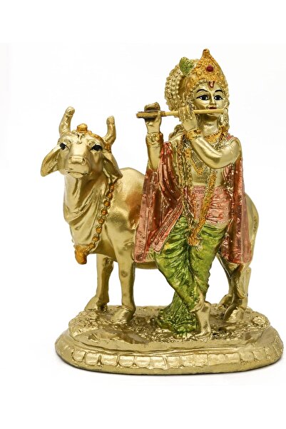 Generic Hindu God Lord Krishna Statue with Cow Nandi Kirshna Idol Murti Diwal...