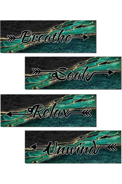 Generic ARS 4 Pieces Green Black Marble Bathroom Wall Art, Relax Soak Unwind ...