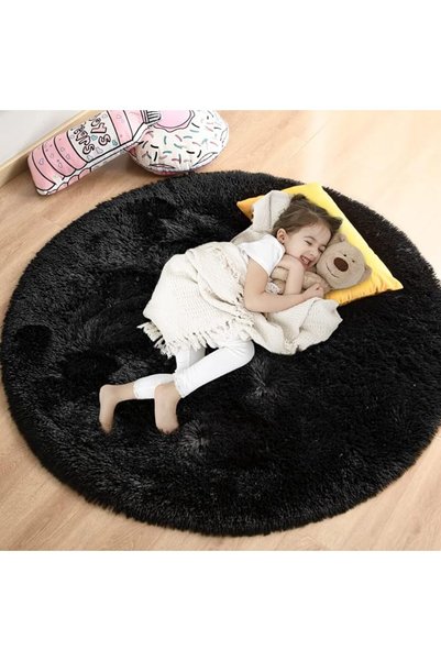Gifeas Grey Fluffy Plush Circle Rug, 4'X4' for Kids Teens Baby Girls Bedroom ...