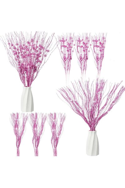 Generic 16-Pack Artificial Glitter Berry Stem Ornaments, Decorative Glittery ...