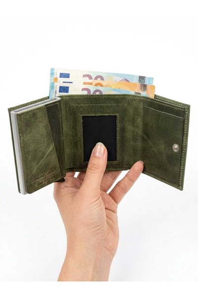 BENOX Crayz Leather Mechanism Unisex Wallet Card Holder
