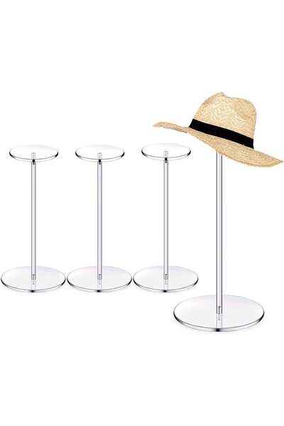 Generic ARS® 4 Sets Acrylic Hat Stand Display Rack - Clear Pedestal for Hats,...