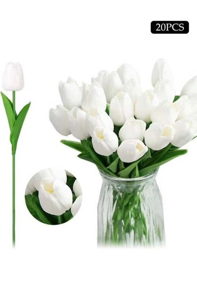 Generic 20 Pcs White Artificial Tulip Flower ，Fresh flower arrangement bouque...