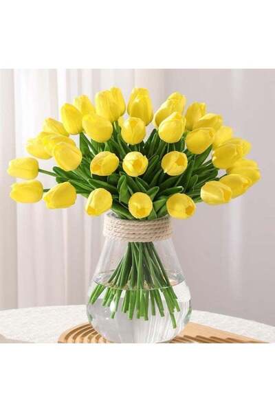 Generic Artificial Tulip Flowers, Real Touch Latex, Yellow, 20 Pieces