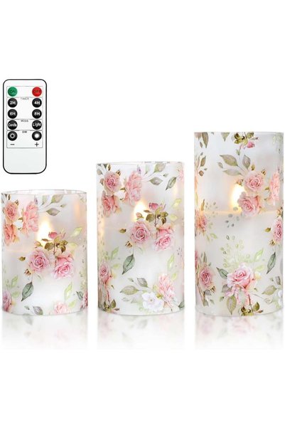 Generic Rose Flameless Candles Love Theme Glass Pink LED Candles with Remote ...